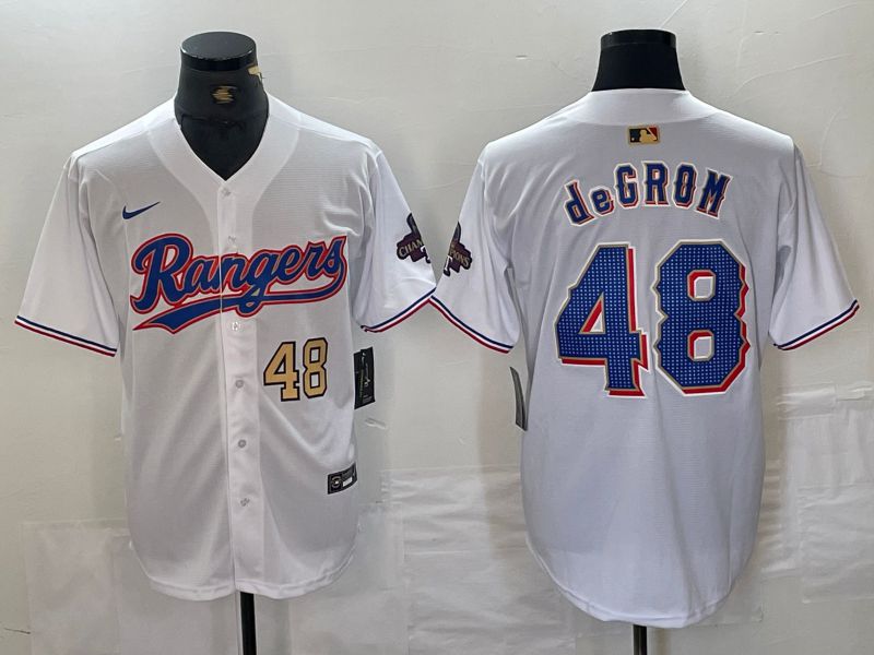 Men Texas Rangers 48 Degrom White Champion Game Nike 2024 MLB Jersey style 2